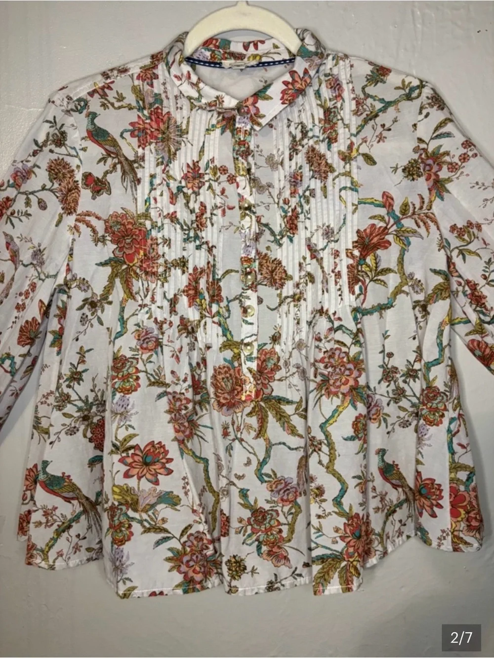 Anthropologie Pilcro Floral Pintuck Blouse - Picture 2 of 4